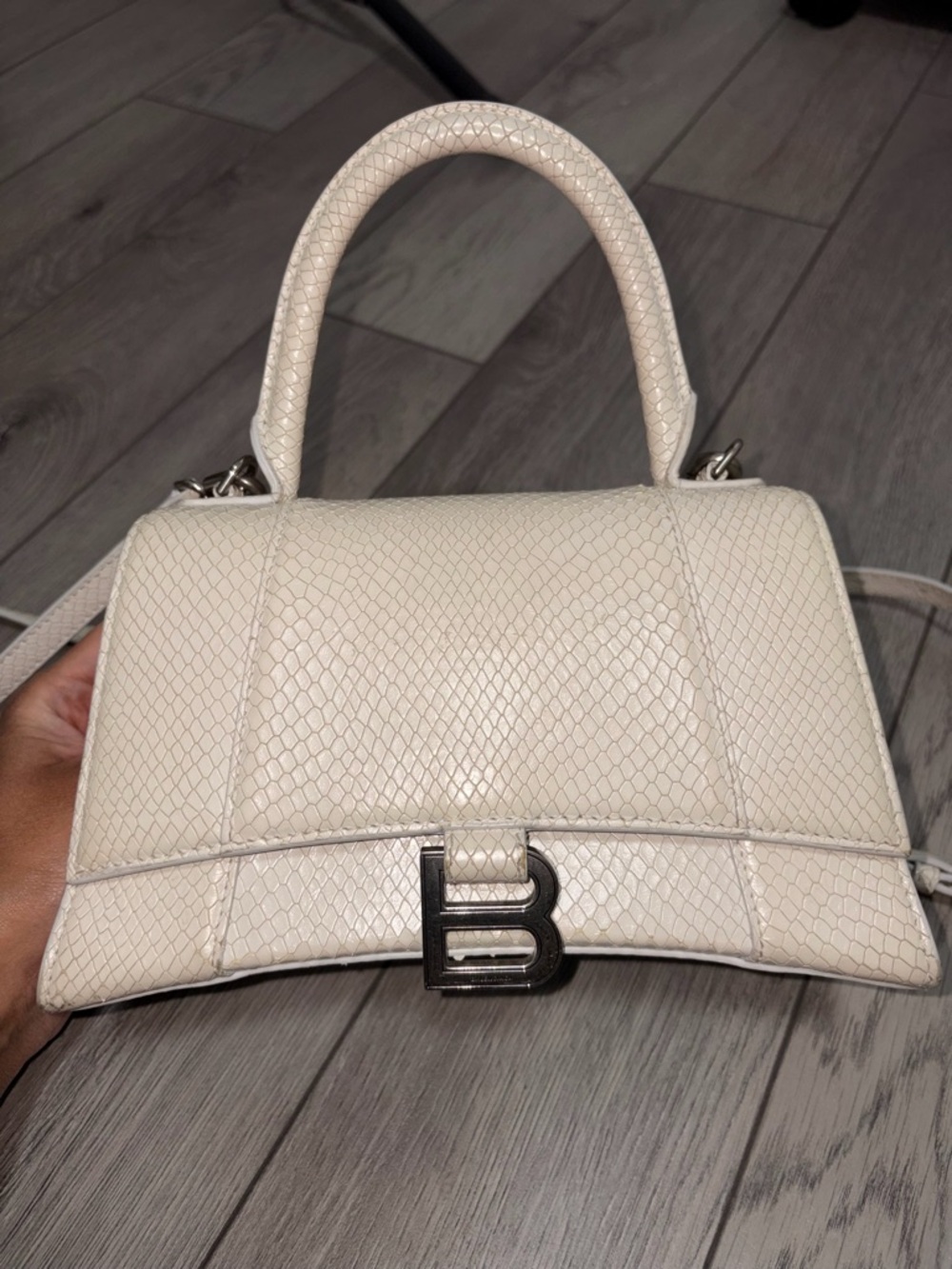 Balenciaga Cream Textured Hourglass Mini Top Handle Crossbody - Picture 2 of 13